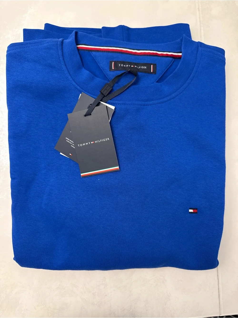 Tommy Hilfiger Men's Crewneck Sweater - Bright Blue with Flag Logo